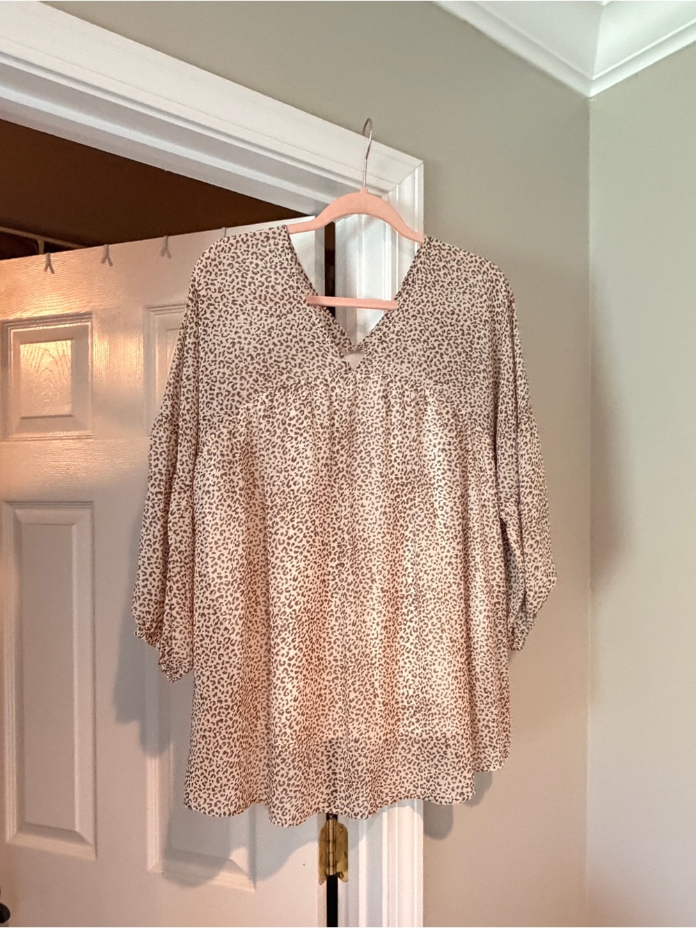 Relaxed V-Neck Animal-Print Blouse